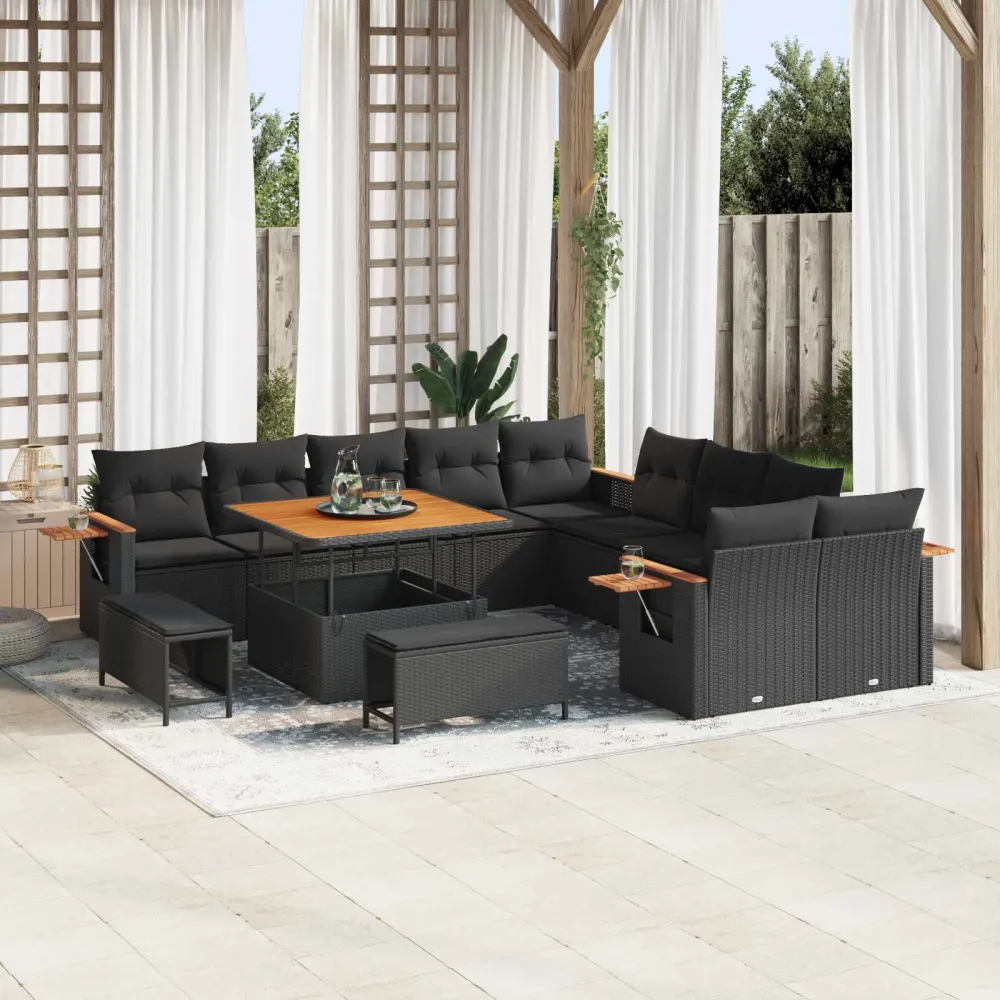 Tuinbankenset 13 pcs Zwart Poly rattan en gepoedercoat staal vidaXL
