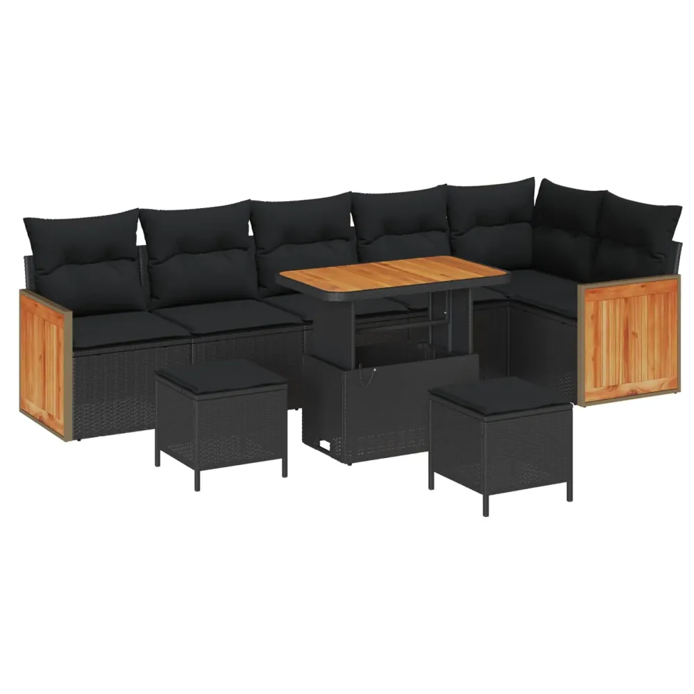 Tuinbankenset 9 pcs Zwart Poly Riet en Poedercoated Staal vidaXL