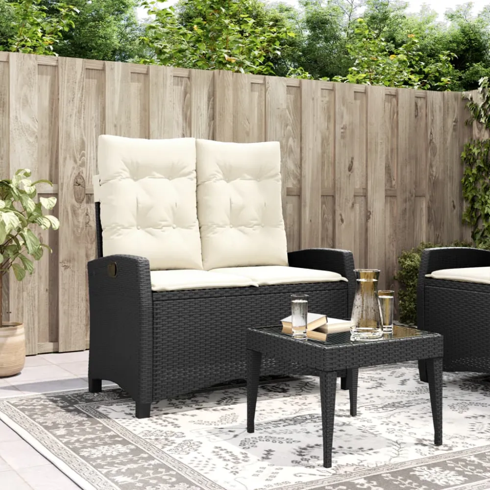 Tuinbankje verstelbaar met kussens poly rattan zwart vidaXL