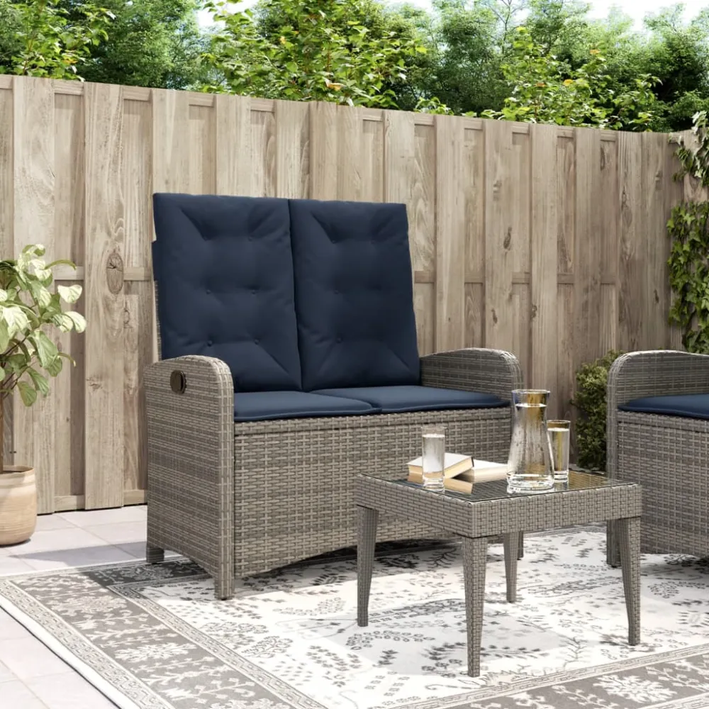 Tuinbankje verstelbaar met kussens poly rattan grijs vidaXL