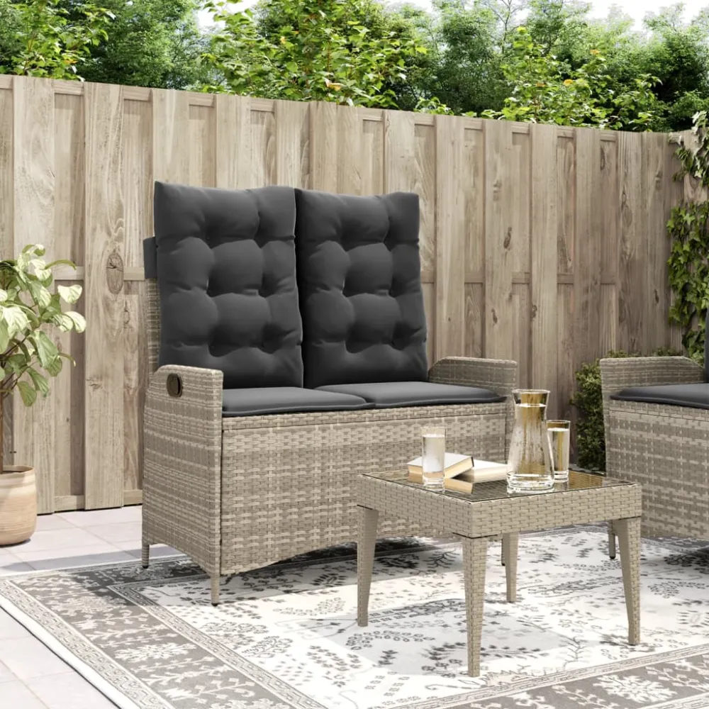 Tuinbankje verstelbaar met kussens poly rattan lichtgrijs vidaXL