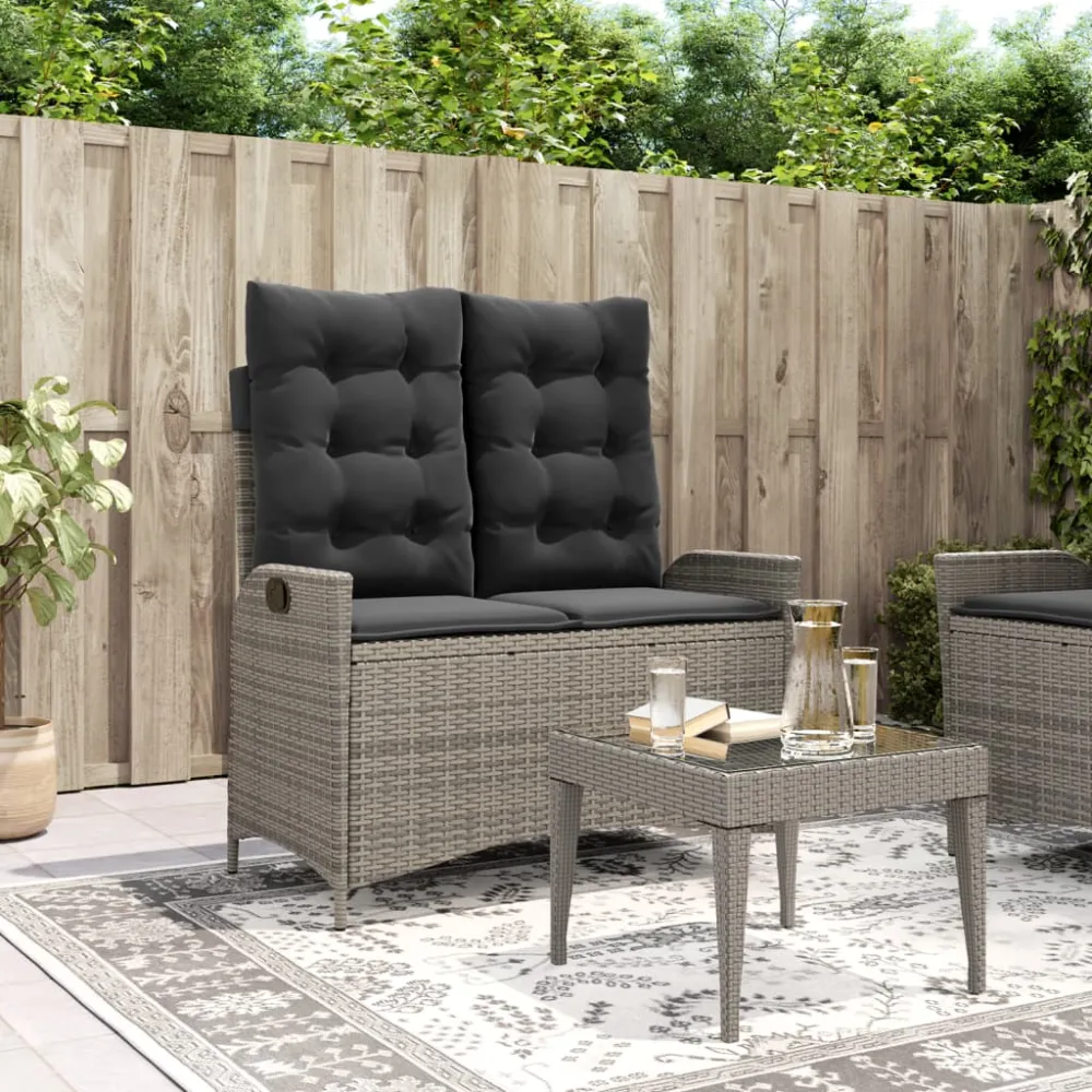 Tuinbankje verstelbaar met kussens poly rattan grijs vidaXL