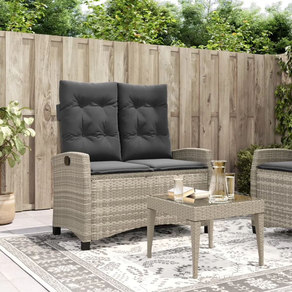 Tuinbankje verstelbaar met kussens poly rattan lichtgrijs vidaXL