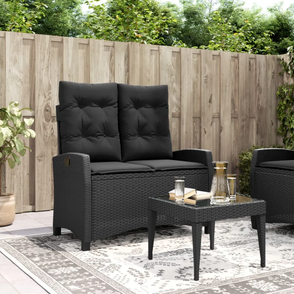 Tuinbankje verstelbaar met kussens poly rattan zwart vidaXL