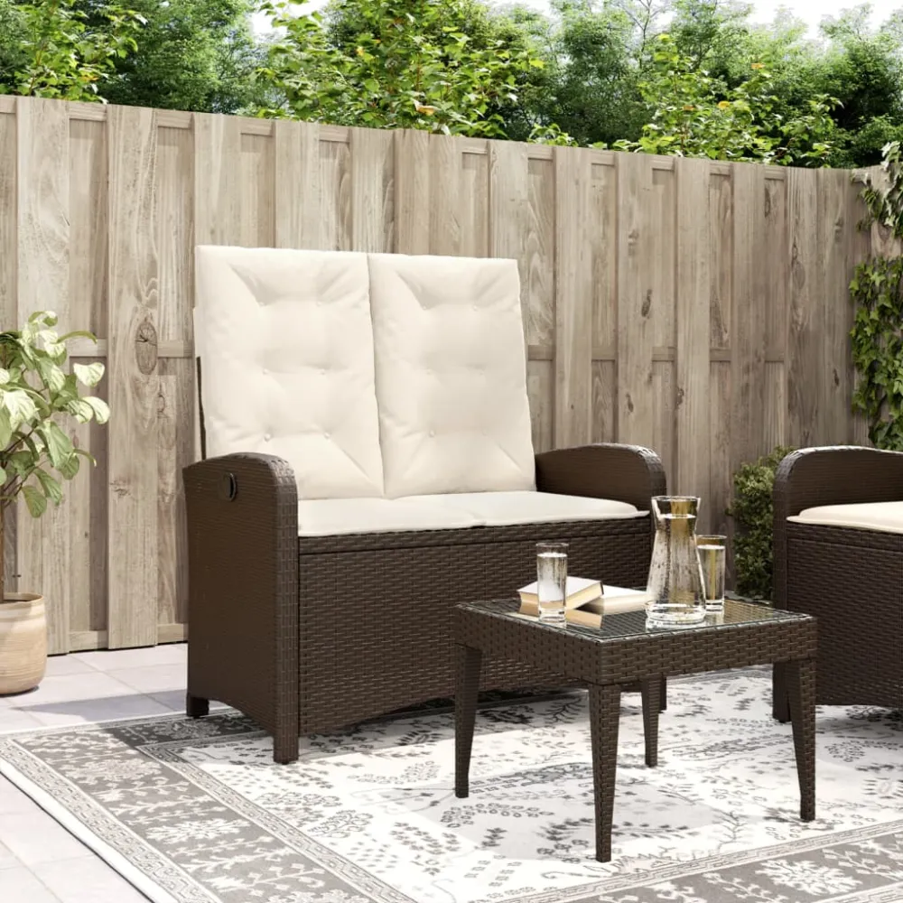 Tuinbankje verstelbaar met kussens poly rattan bruin vidaXL