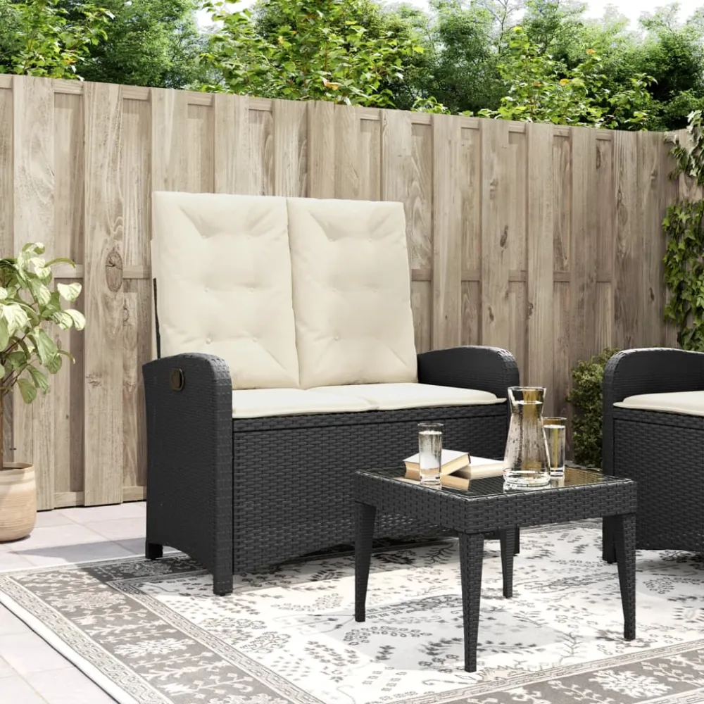 Tuinbankje verstelbaar met kussens poly rattan zwart vidaXL