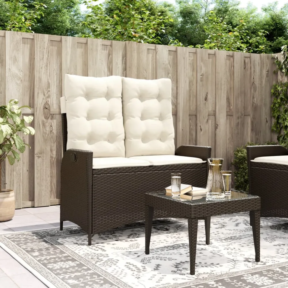 Tuinbankje verstelbaar met kussens poly rattan bruin vidaXL