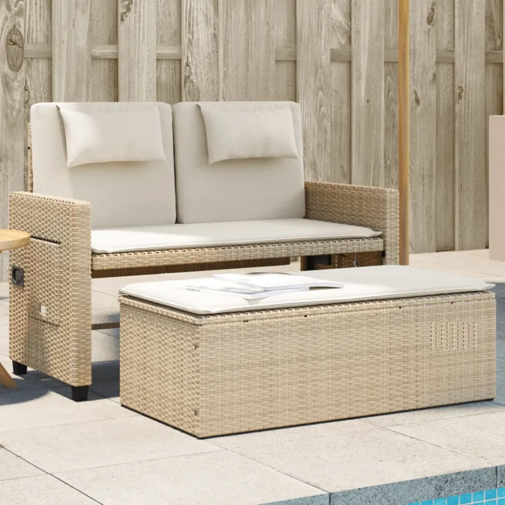 Tuinbankje verstelbaar met kussens poly rattan beige vidaXL