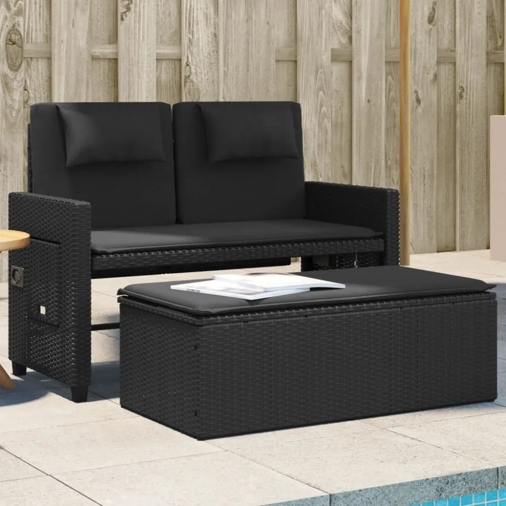 Tuinbankje verstelbaar met kussens poly rattan zwart vidaXL