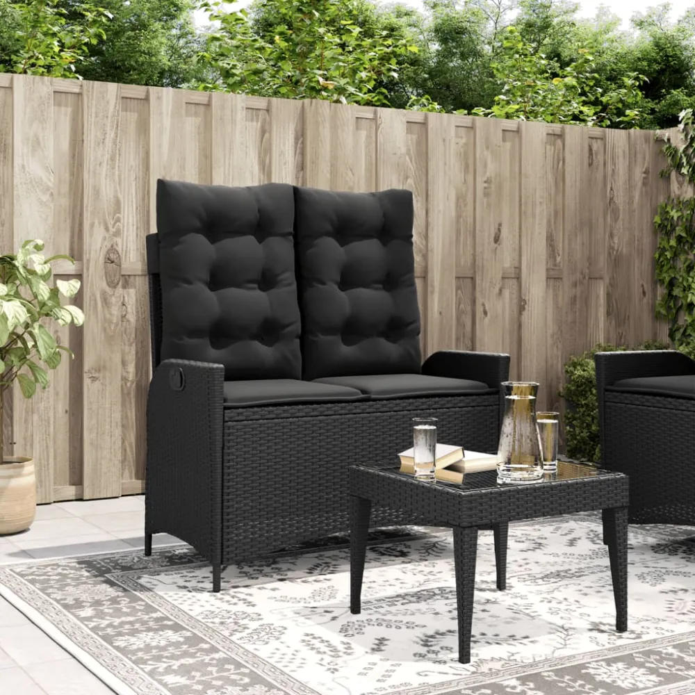 Tuinbankje verstelbaar met kussens poly rattan zwart vidaXL