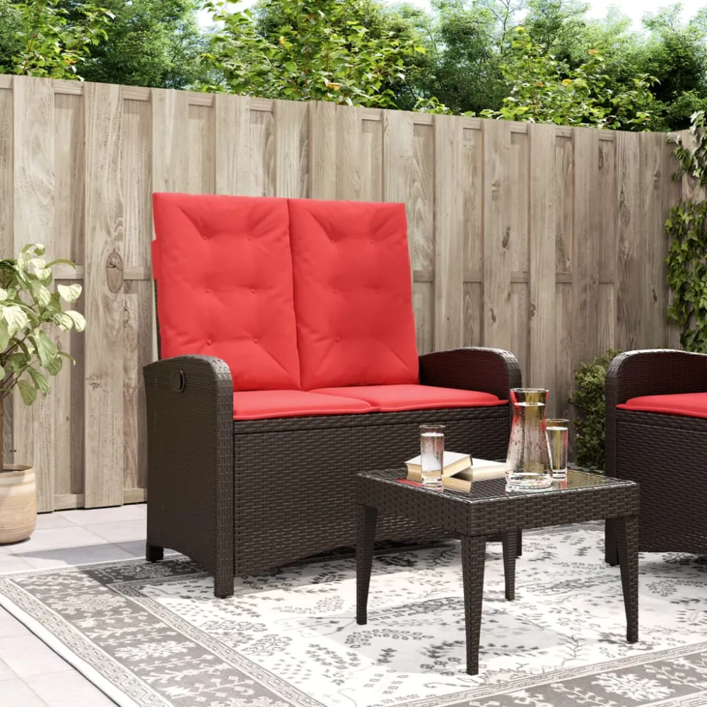 Tuinbankje verstelbaar met kussens poly rattan bruin vidaXL