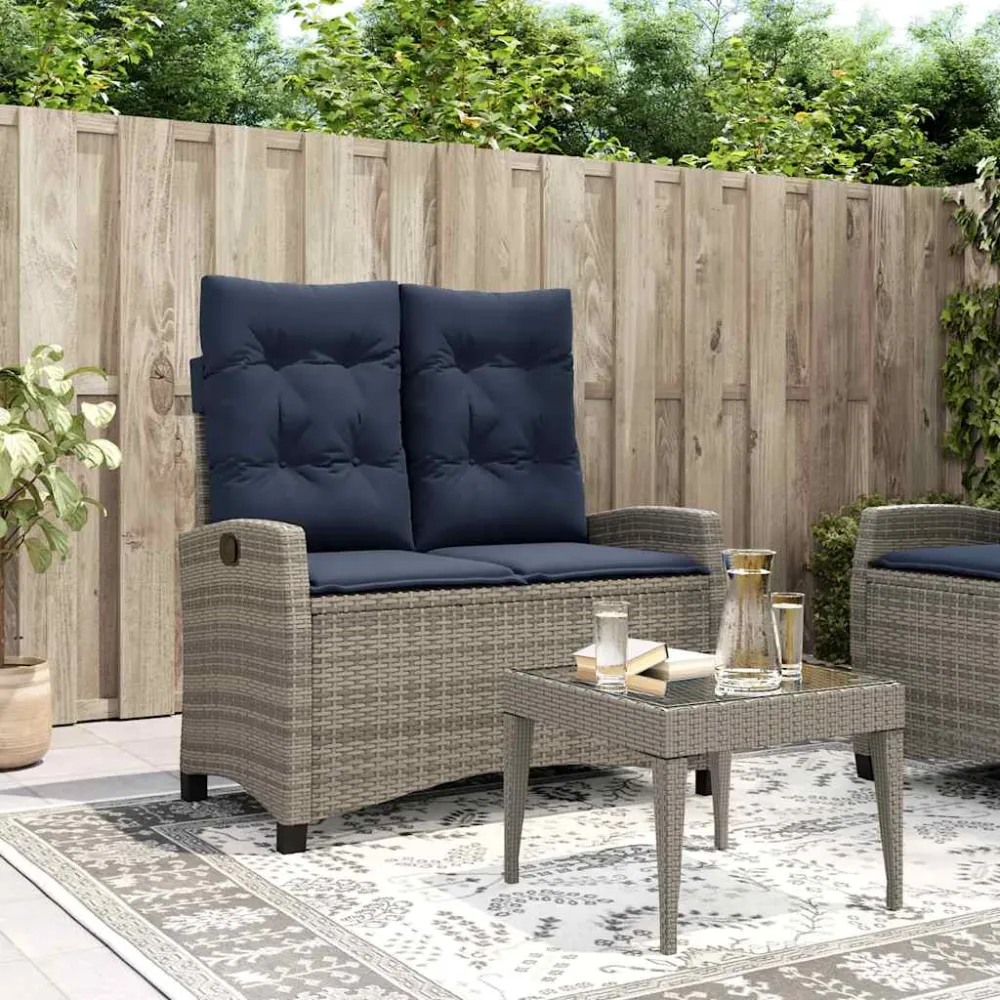Tuinbankje verstelbaar met kussens poly rattan grijs vidaXL