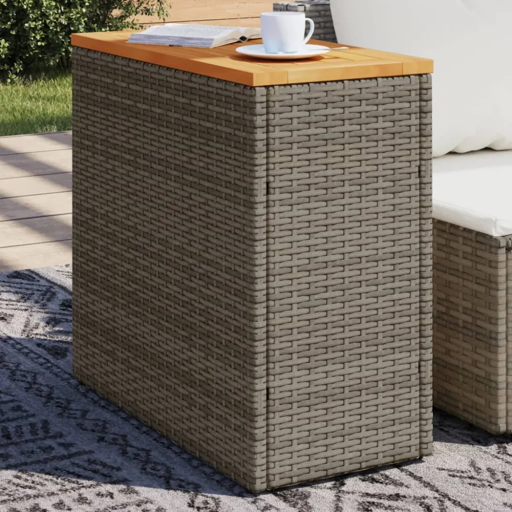 Tuinbijzettafel met houten blad 58x27,5x55 cm poly rattan grijs vidaXL