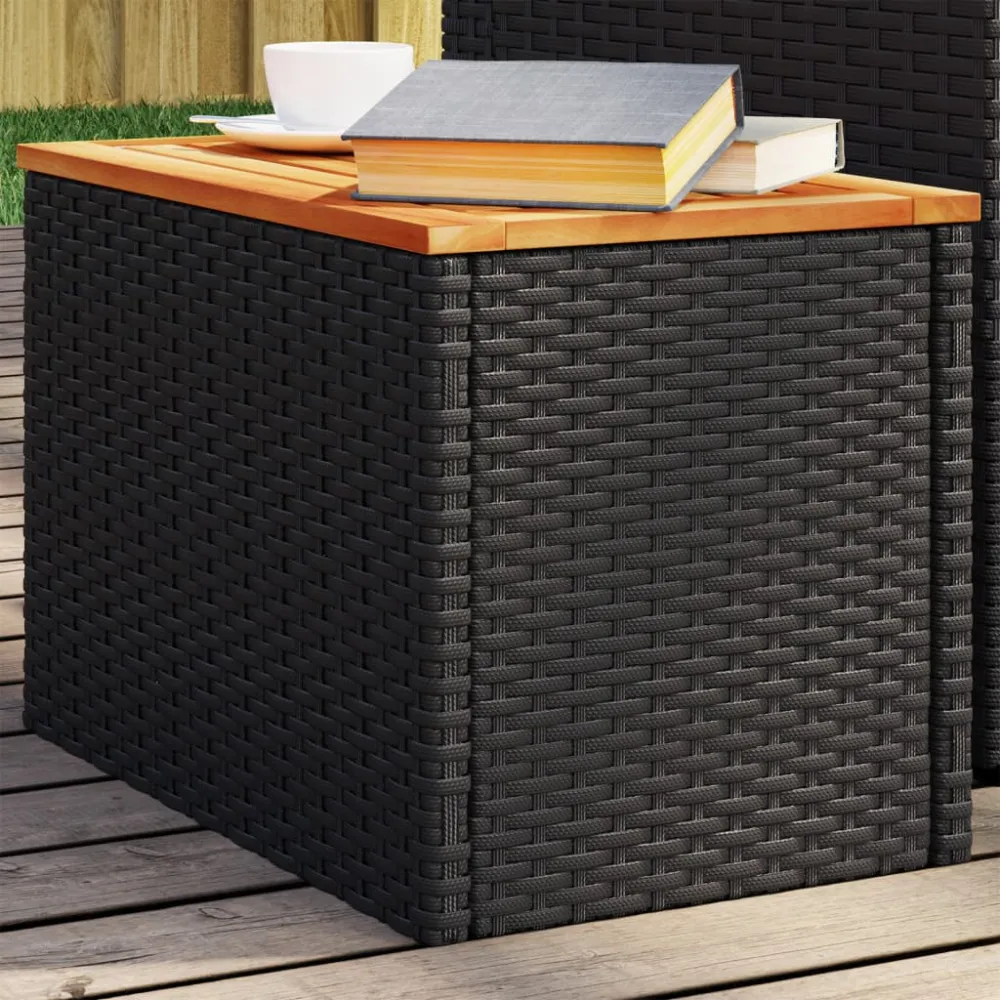 Tuinbijzettafels 2 st 55x34x37 cm hout poly rattan zwart vidaXL