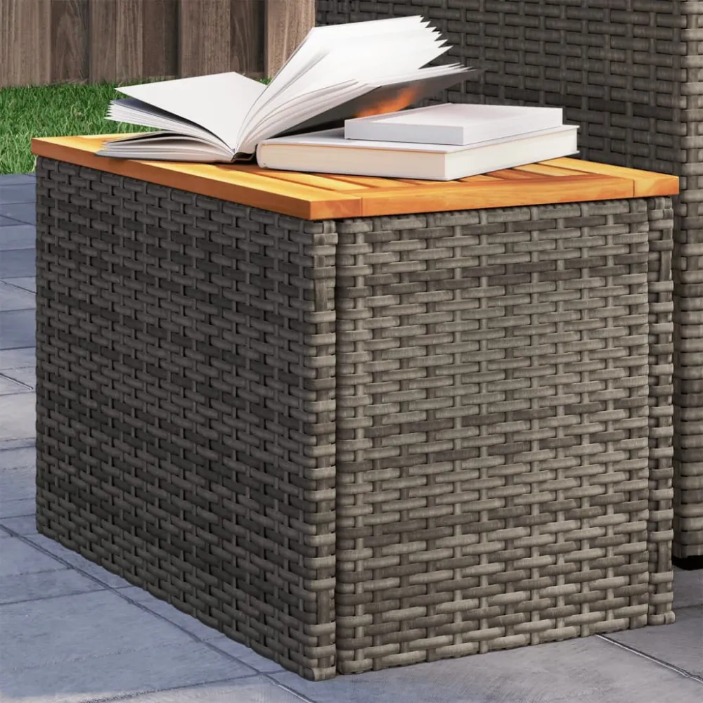 Tuinbijzettafels 2 st 55x34x37 cm poly rattan en hout grijs vidaXL