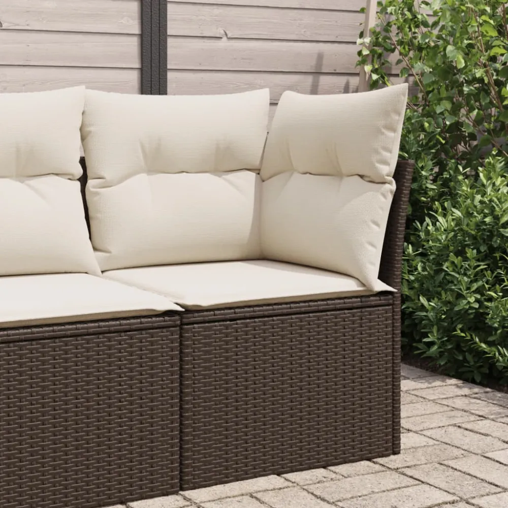 Tuinhoekbank met kussens poly rattan bruin vidaXL
