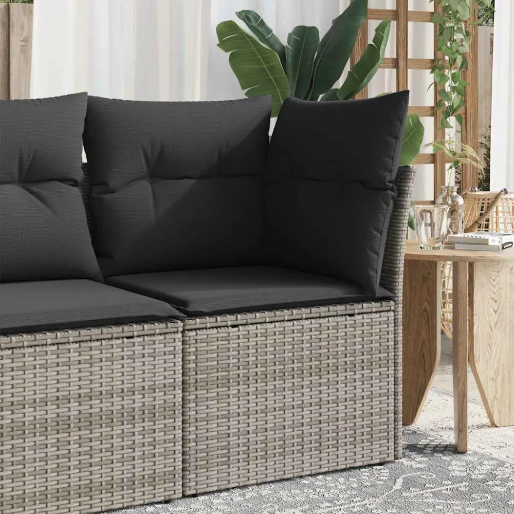 Tuinhoekbank met kussens poly rattan grijs vidaXL