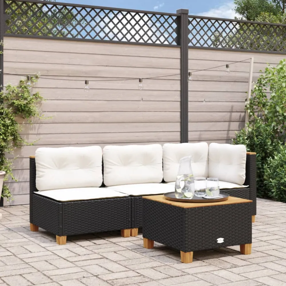 Tuinhoekbank met kussens poly rattan zwart vidaXL