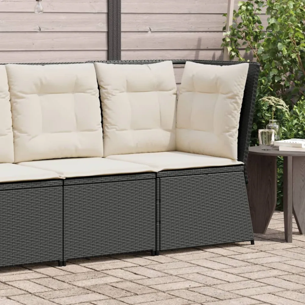 Tuinhoekbank met kussens poly rattan zwart vidaXL