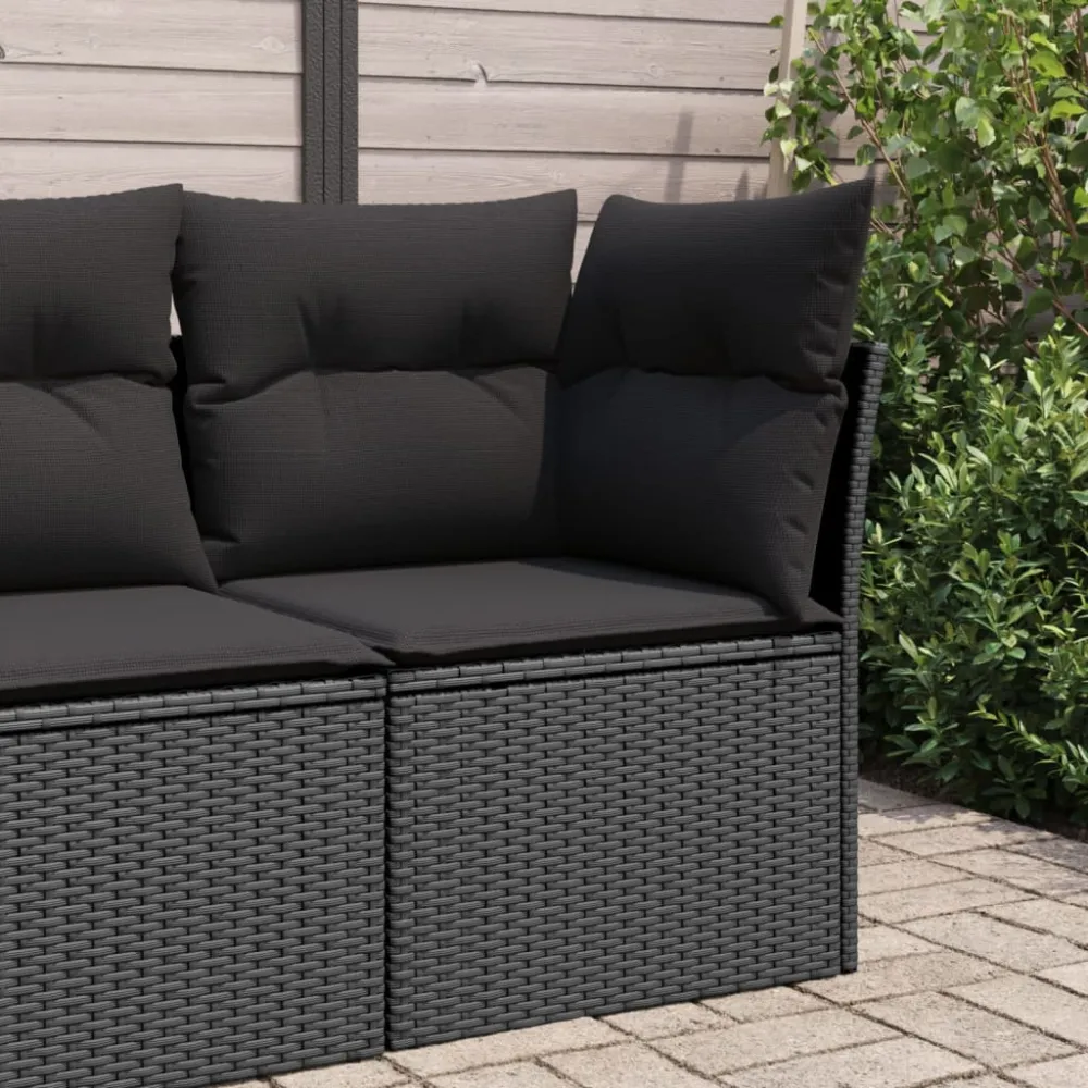 Tuinhoekbank met kussens zwart poly rattan vidaXL