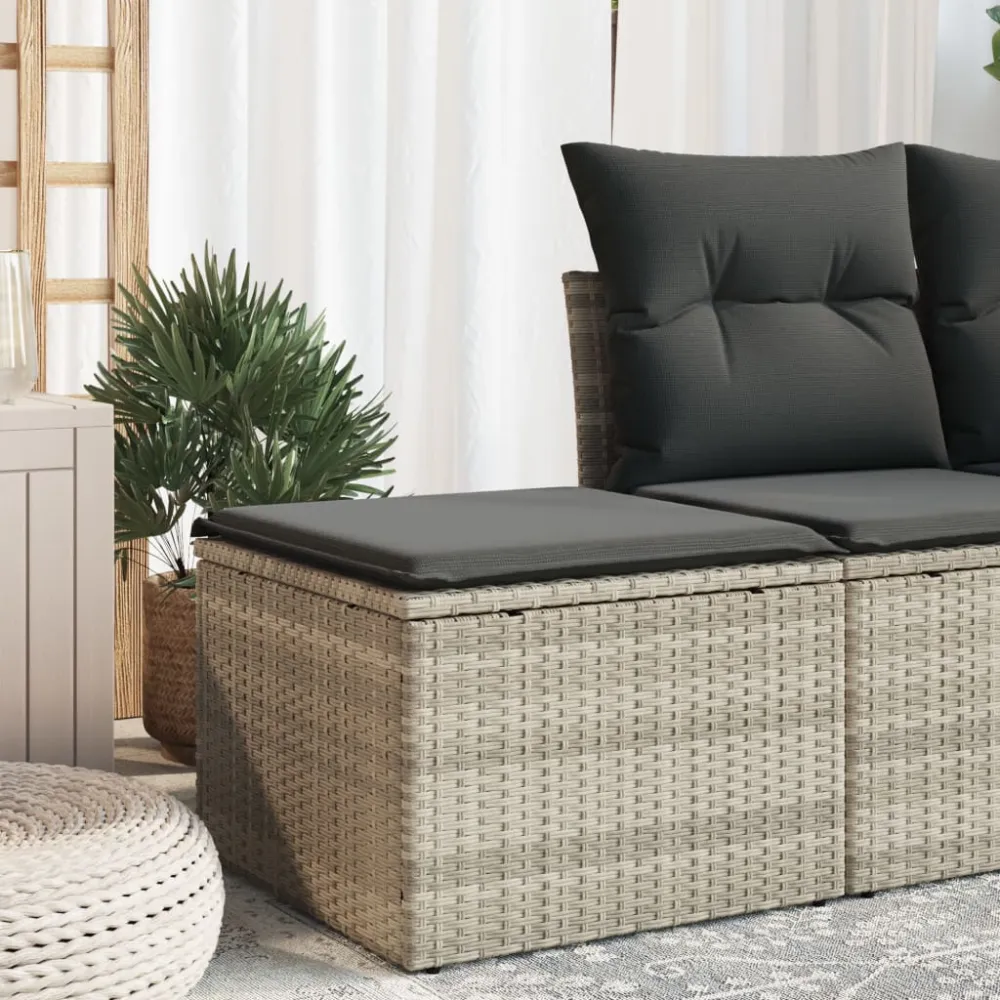 Tuinkruk met kussen 55x55x37 cm poly rattan lichtgrijs vidaXL