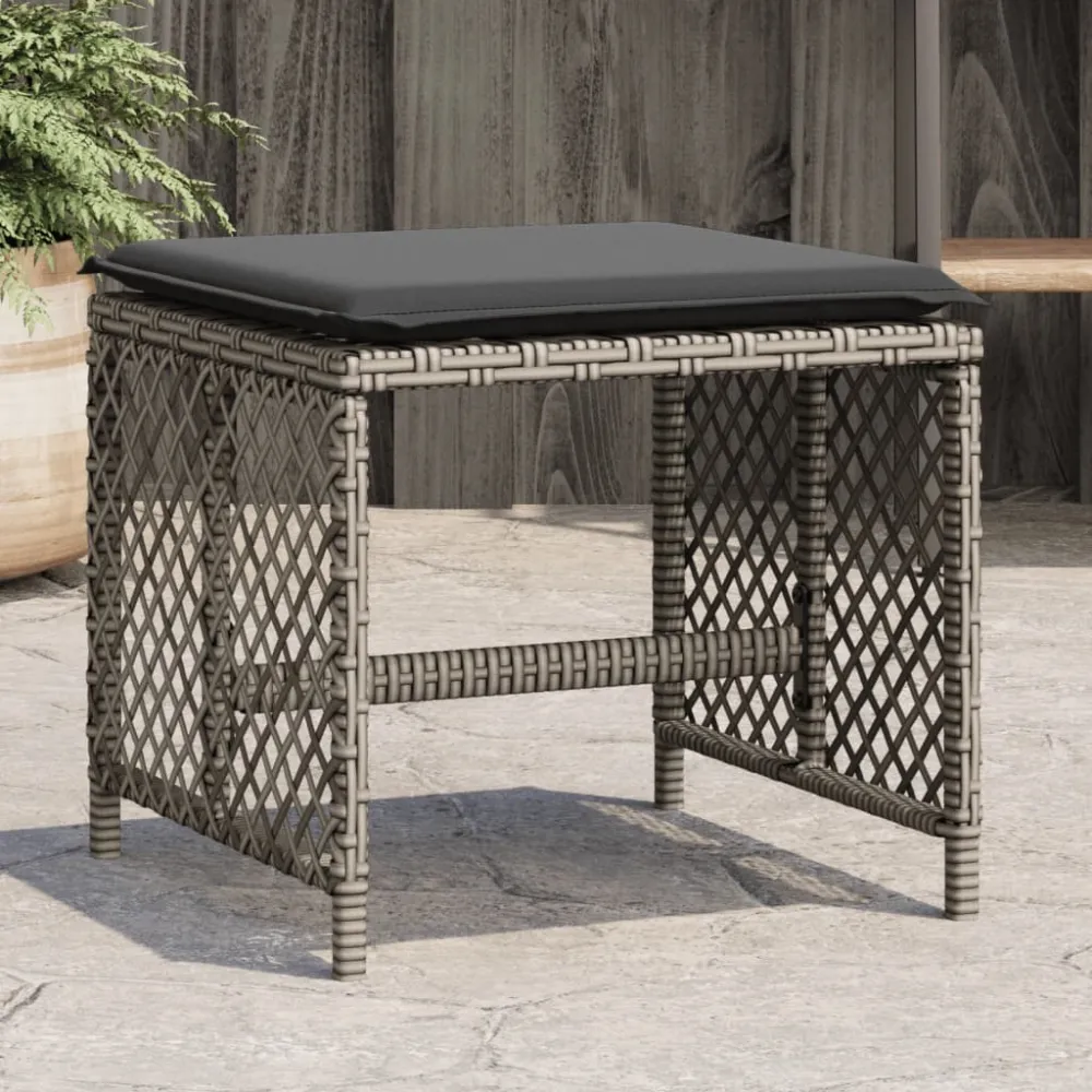 Tuinkrukken 4 st met kussens 41x41x36 cm poly rattan grijs vidaXL