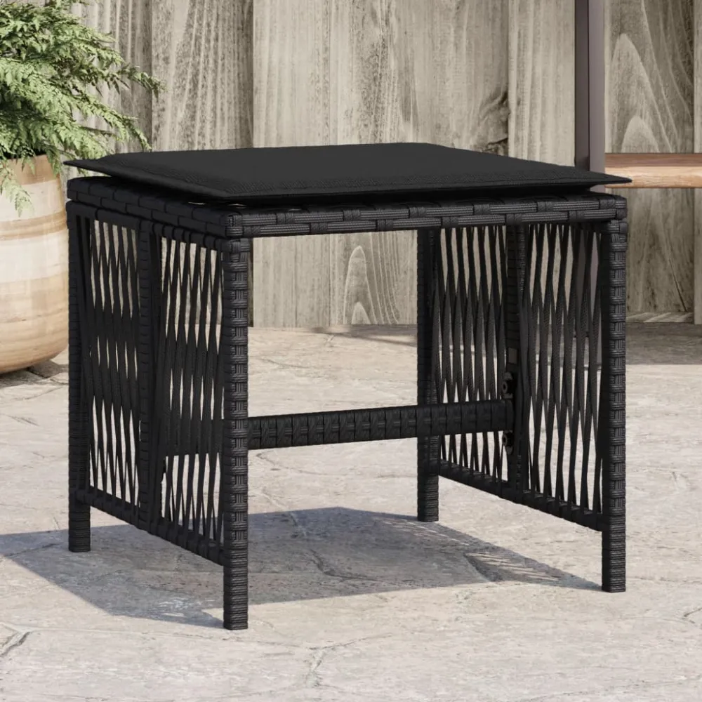 Tuinkrukken 4 st met kussens 41x41x36 cm poly rattan zwart vidaXL