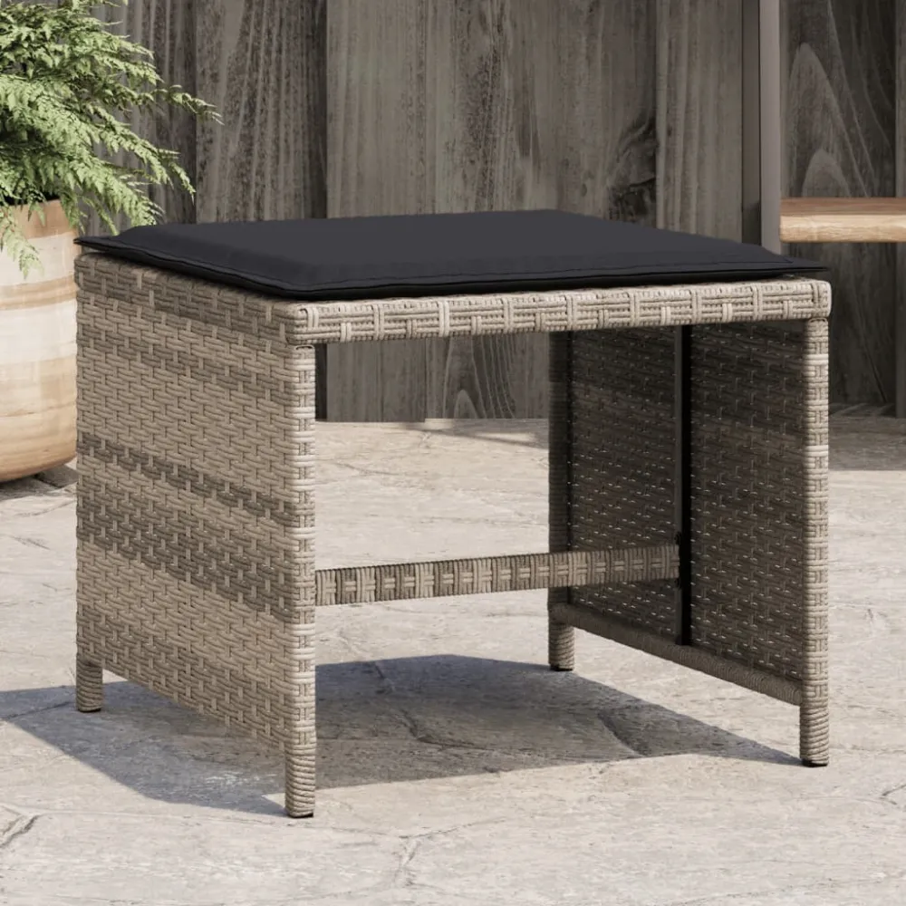 Tuinkrukken 4 st met kussens 41x41x36 cm poly rattan lichtgrijs vidaXL