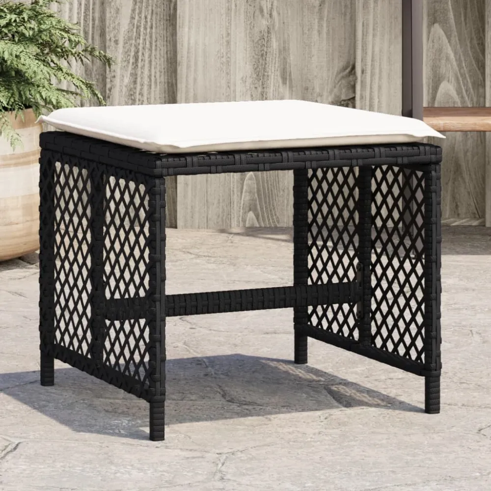 Tuinkrukken 4 st met kussens 41x41x36 cm poly rattan zwart vidaXL