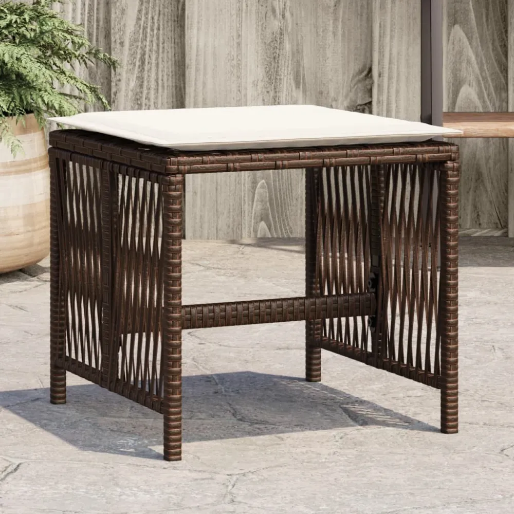 Tuinkrukken 4 st met kussens 41x41x36 cm poly rattan bruin vidaXL