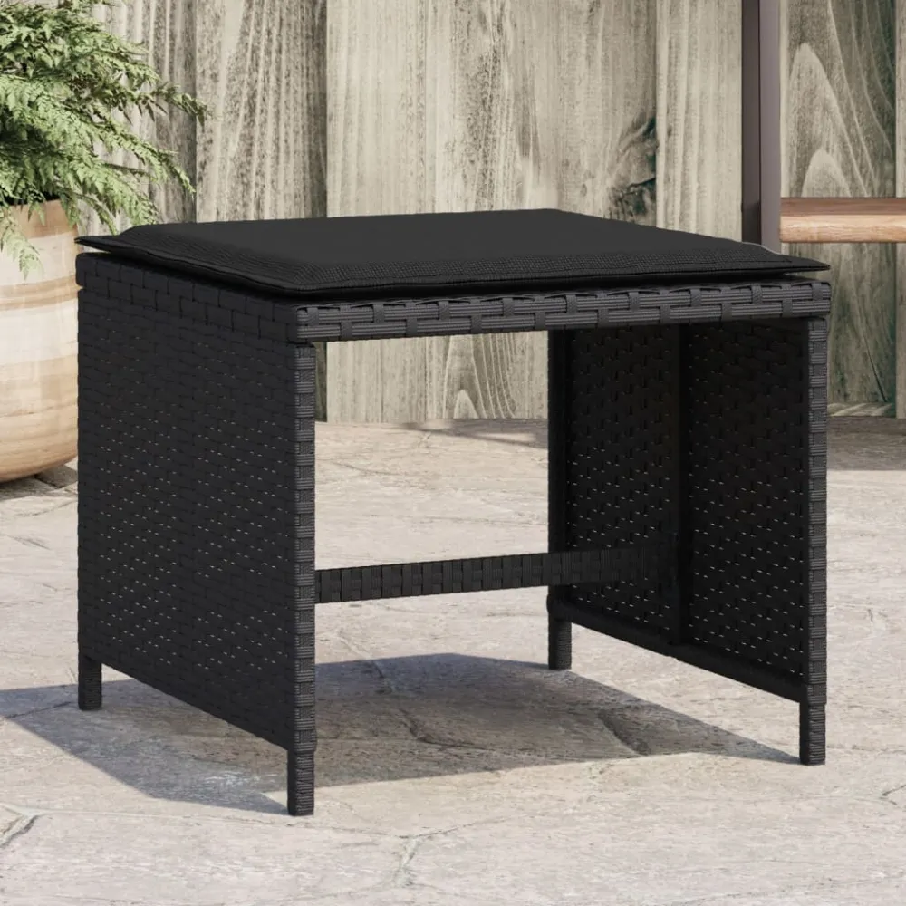 Tuinkrukken 4 st met kussens 41x41x36 cm poly rattan zwart vidaXL