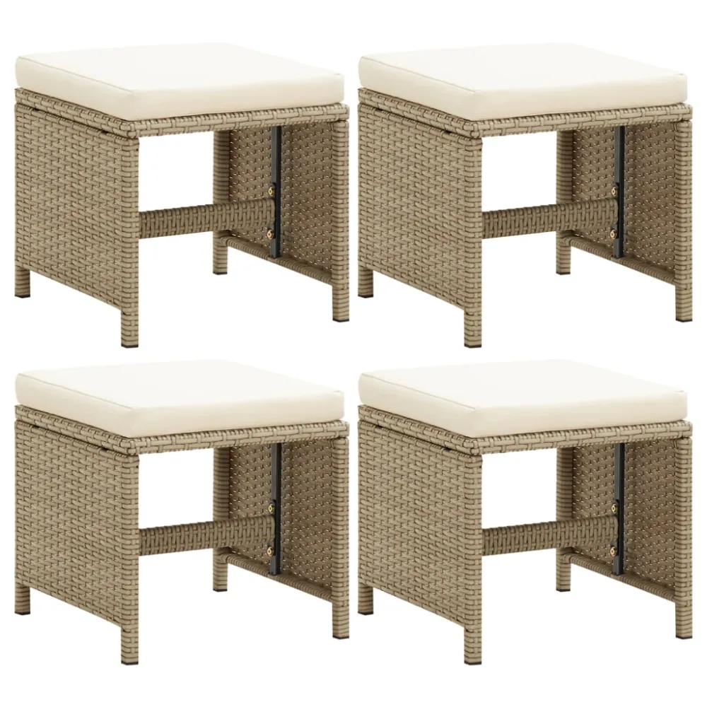 Tuinkrukken 4 st met kussens poly rattan beige vidaXL