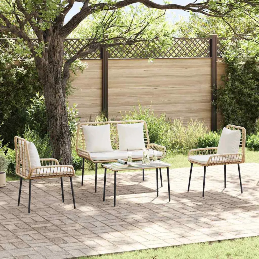 Tuinmeubelset met kussen 4 pcs Zwart en Crème poly rattan vidaXL