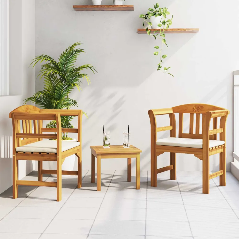 Tuinrozelounge set met kussen 3 pcs Massief Acaciahout vidaXL