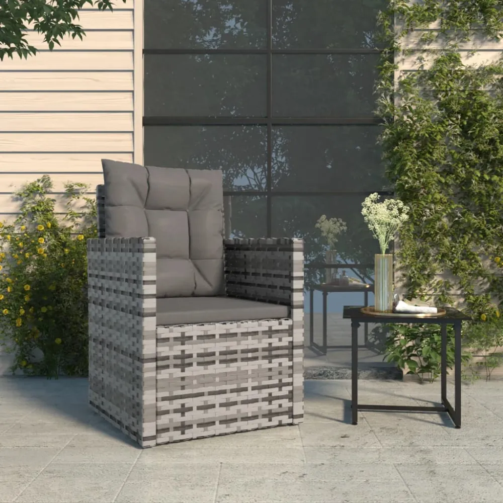 Tuinstoel met kussens poly rattan grijs vidaXL