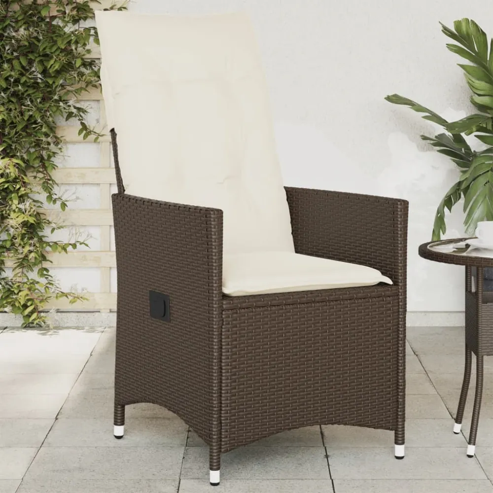 Tuinstoel verstelbaar met kussens poly rattan bruin vidaXL
