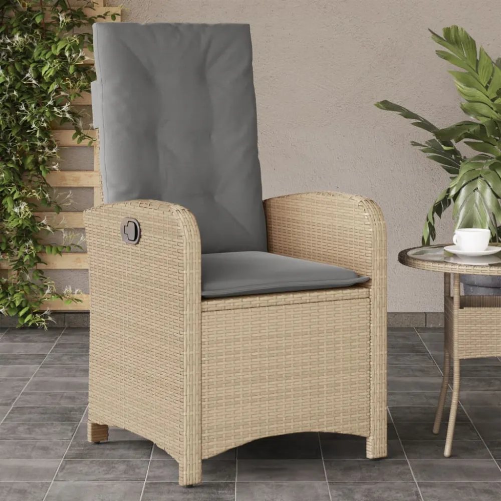 Tuinstoel verstelbaar met kussens poly rattan gemengd beige vidaXL