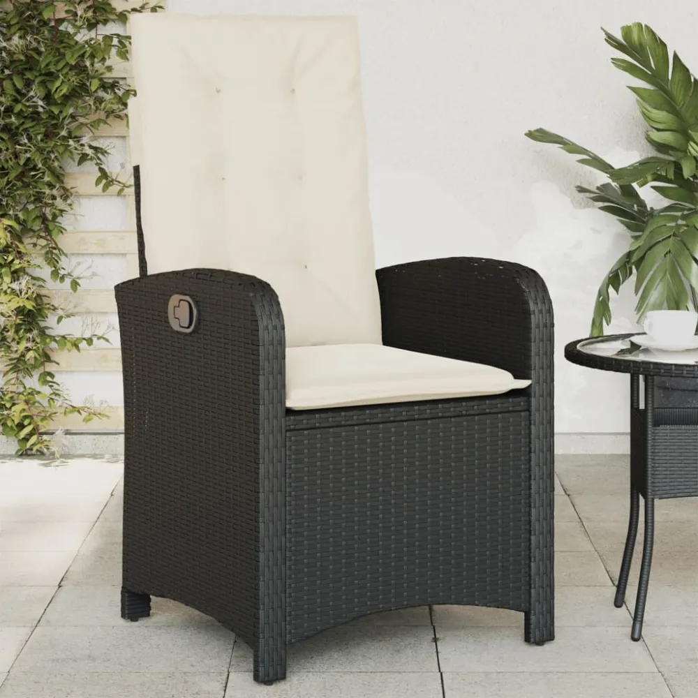 Tuinstoel verstelbaar met kussens poly rattan zwart vidaXL