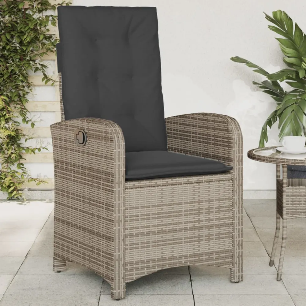 Tuinstoel verstelbaar met kussens poly rattan grijs vidaXL
