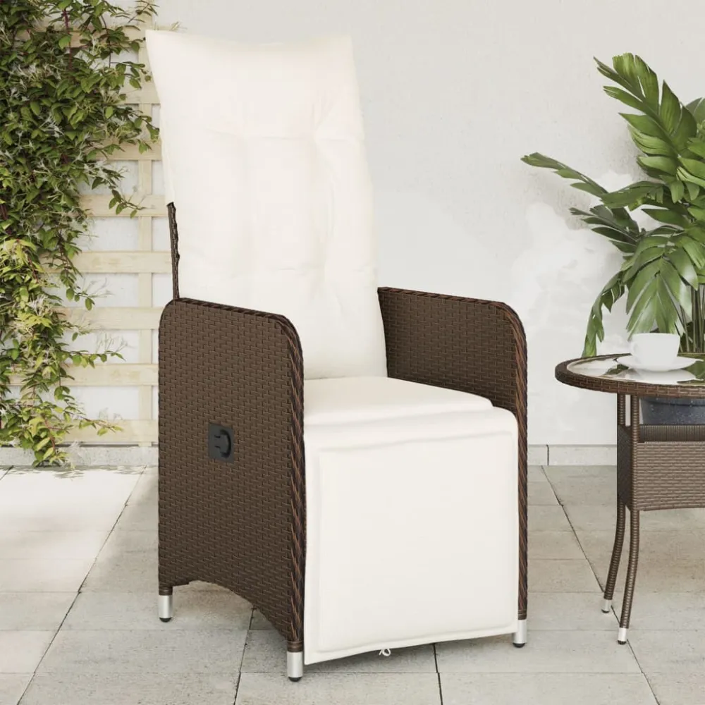 Tuinstoel verstelbaar met kussens poly rattan bruin vidaXL