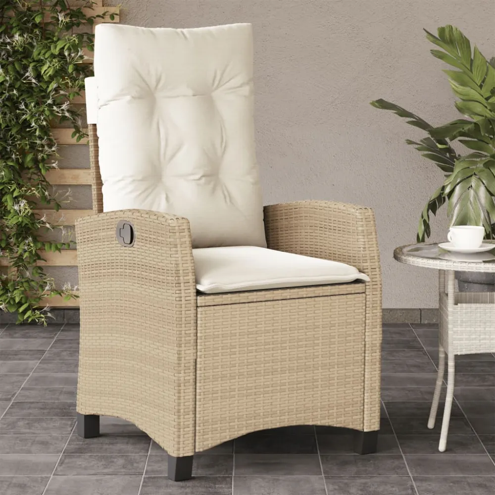Tuinstoel verstelbaar met kussens poly rattan beige vidaXL