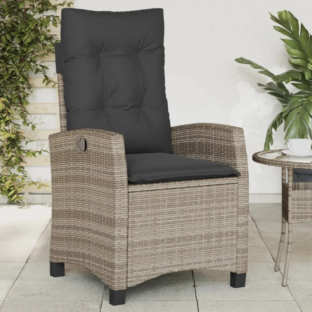 Tuinstoel verstelbaar met kussens poly rattan grijs vidaXL