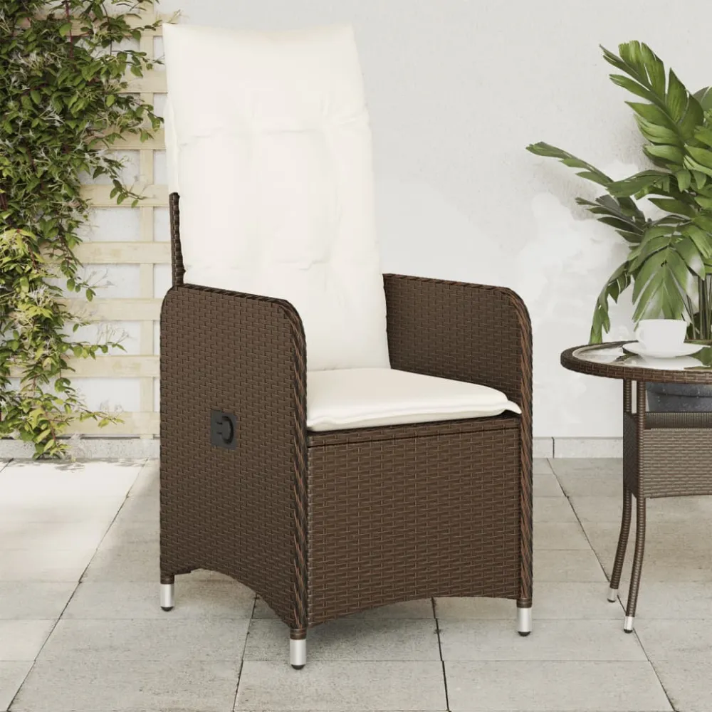 Tuinstoel verstelbaar met kussens poly rattan bruin vidaXL