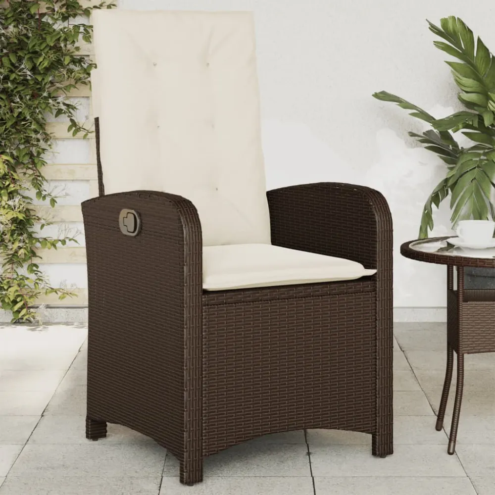 Tuinstoel verstelbaar met kussens poly rattan bruin vidaXL