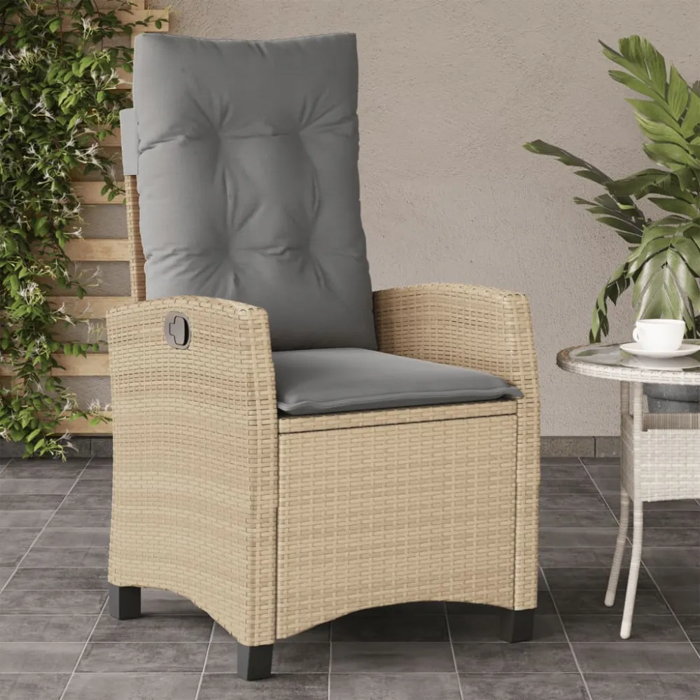 Tuinstoel verstelbaar met kussens poly rattan gemengd beige vidaXL