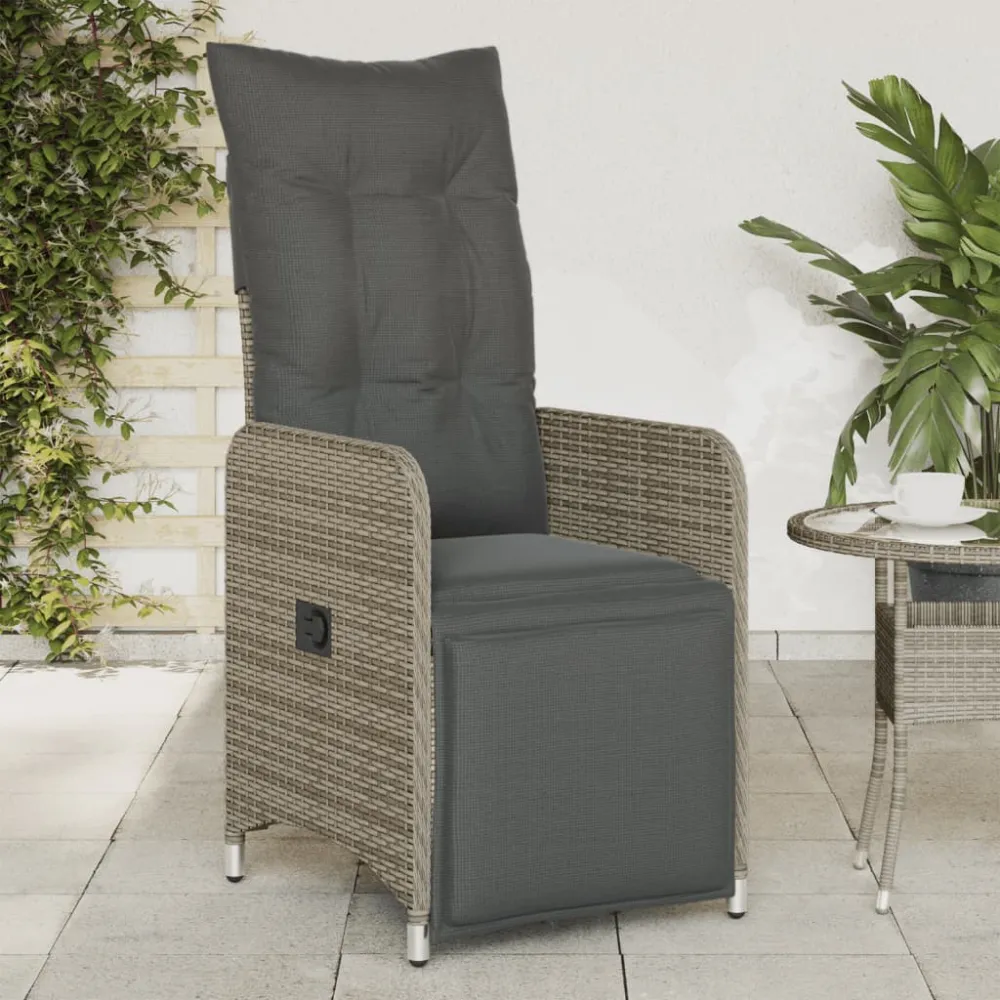 Tuinstoel verstelbaar met kussens poly rattan grijs vidaXL