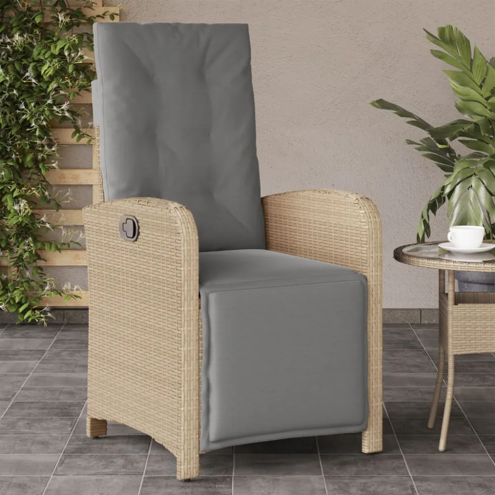 Tuinstoel verstelbaar met voetensteun poly rattan gemengd beige vidaXL