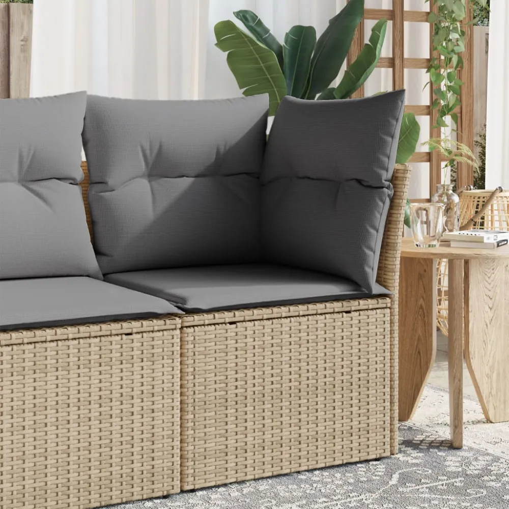 Tuinstoel zonder armleuning met kussens poly rattan beige vidaXL