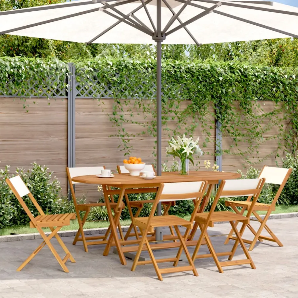 Tuinstoelen 6 st inklapbaar massief hout en stof crèmewit vidaXL