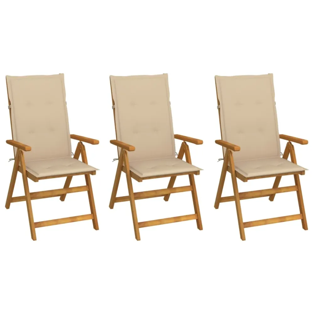 Tuinstoelen 3 st inklapbaar met kussens massief acaciahout vidaXL